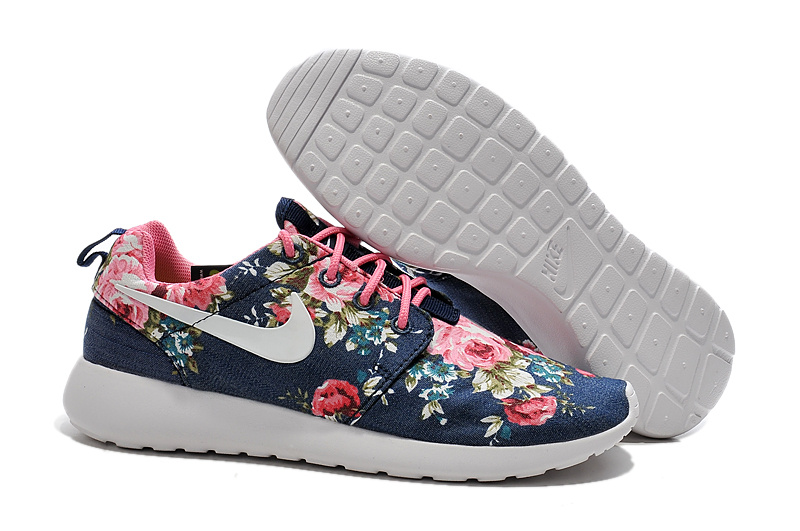 nike roshe run print floral femme, Les Chaussures Femme Nike Roshe Run Print Flower Bleu Foncé Pink Blanche